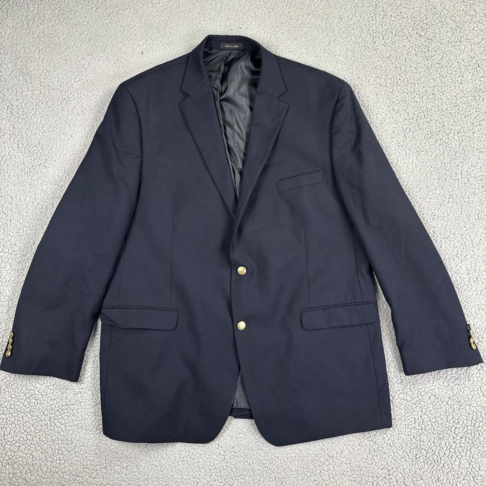 Chaps Gold Button Blazer Men 48L Navy Blue Wool Preppy Sport Coat Jacket